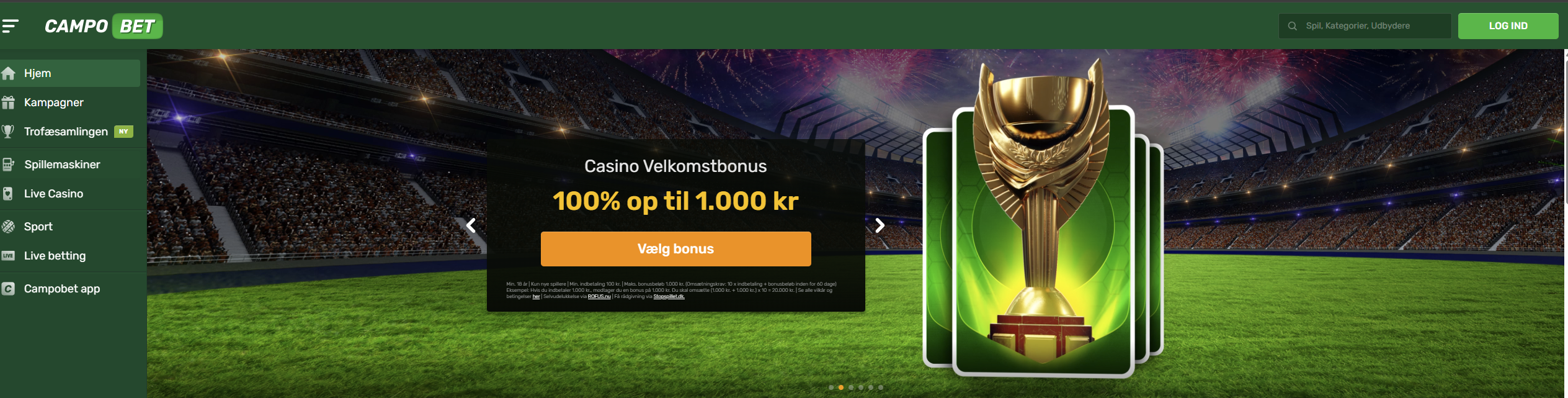Campobet lobby – casino velkomstbonus 100% op til 1.000 kr.