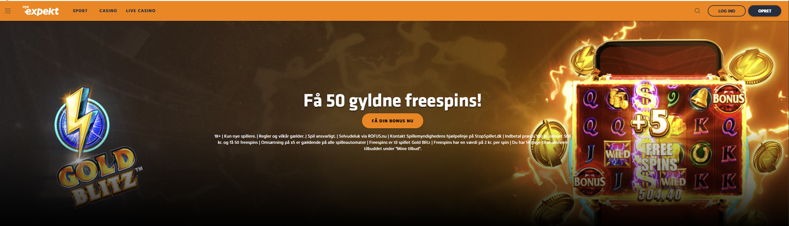 Expekt casino lobby – 50 gyldne freespins tilbud og Gold Blitz