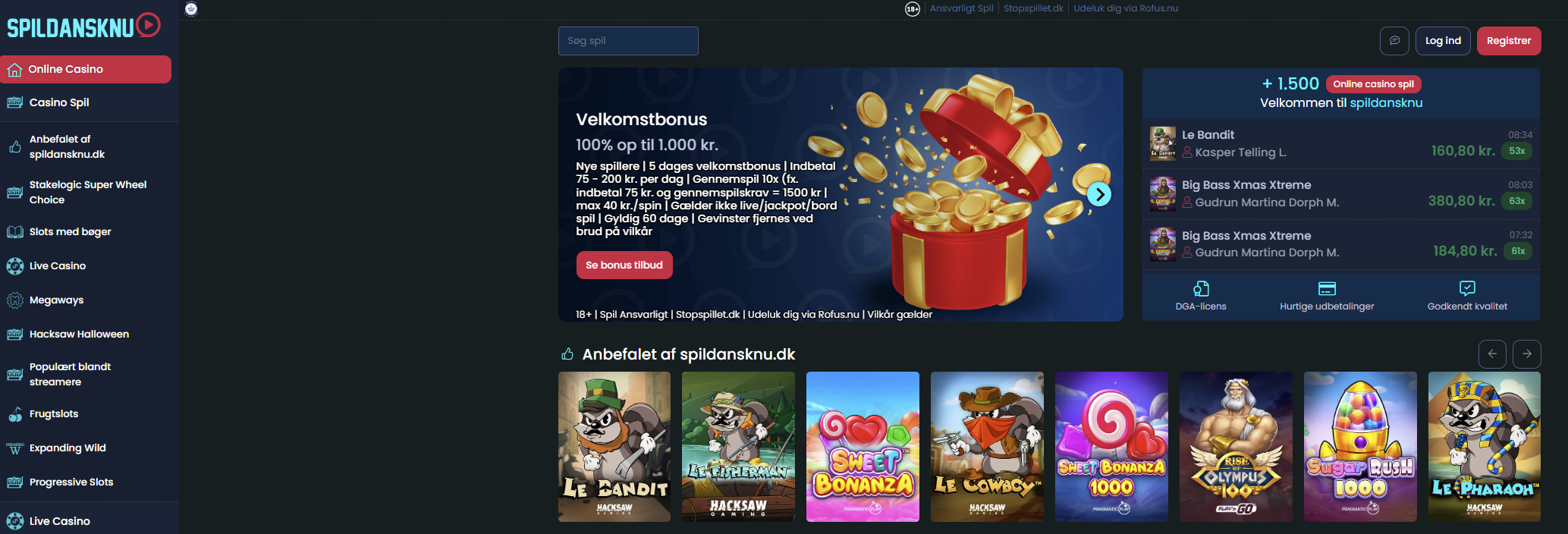 SpilDanskNu lobby – velkomstbonus, anbefalede spil og seneste gevinster