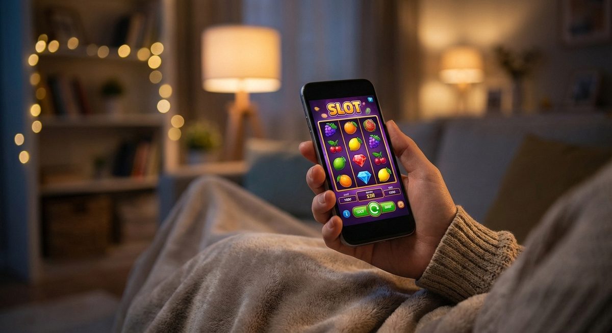 Smartphone med online casino spil i hånden