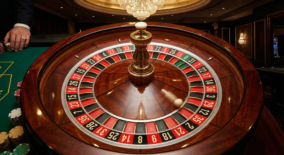 Europæisk roulette hjul med hvid bold